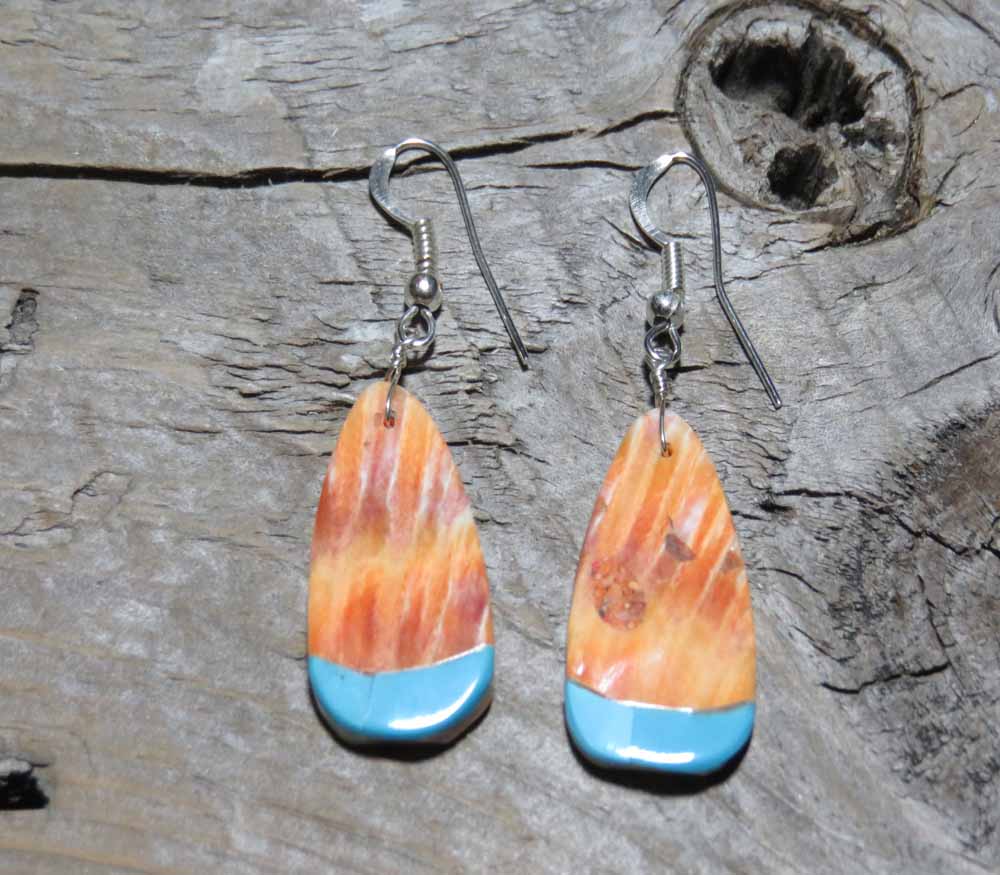 Native American Earrings Orange Spiney Slab w/ Turquoise 